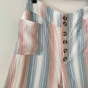 America Eagle Outfitters Striped Wide-Leg Pants with Button Detail
